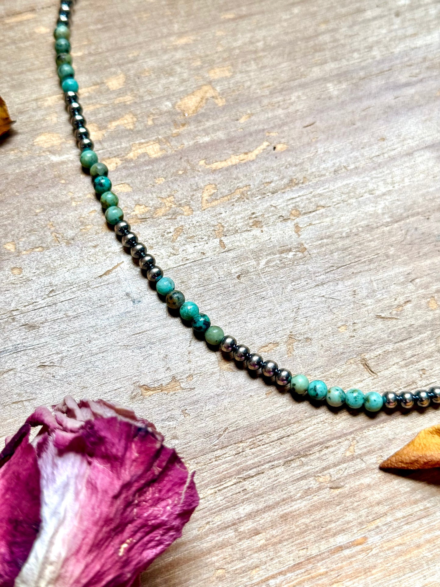 Sterling Silver & African Turquoise Necklace – 19”