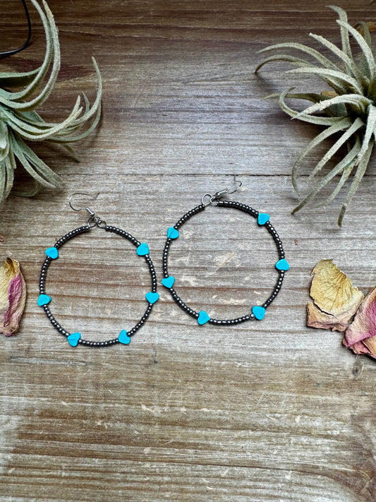Turquoise Verasite heart hoops