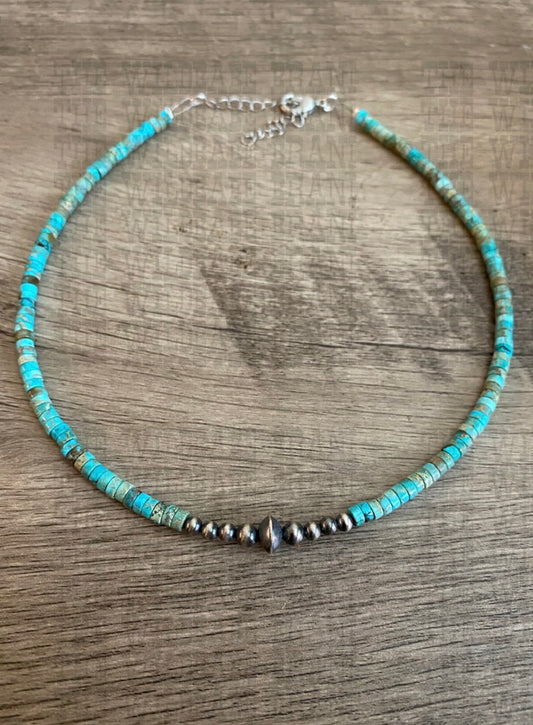 Sterling silver pearls & turquoise Variscite chocker