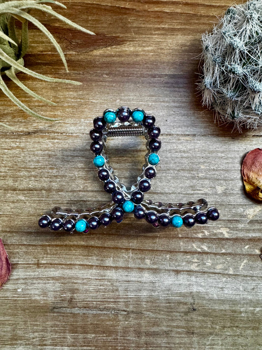 Smaller Pearls hair clips - turquoise and faux pearls