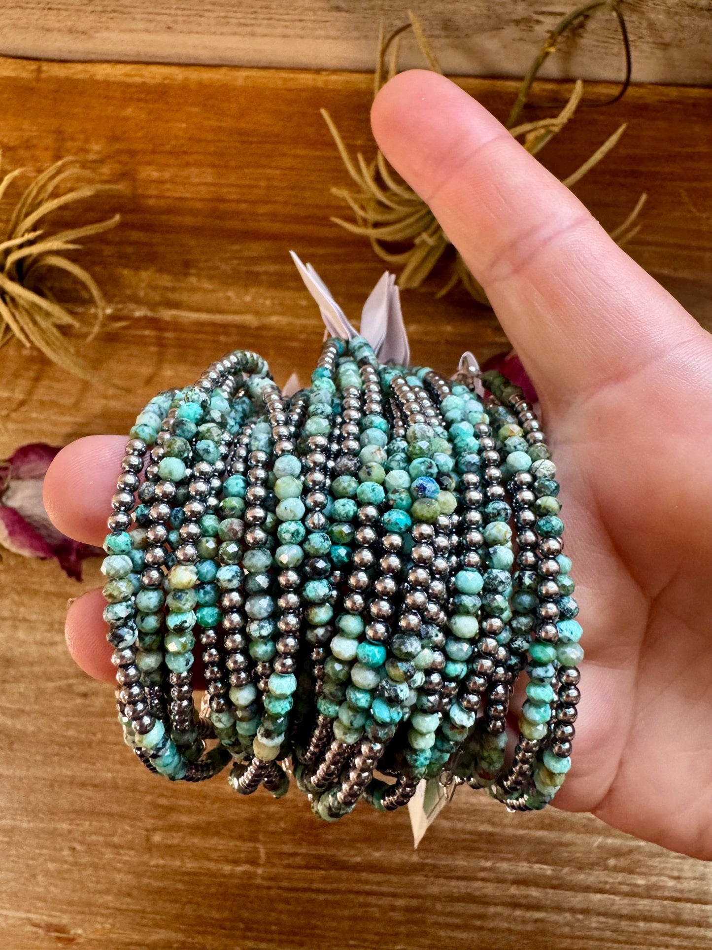 African Turquoise & Sterling Silver Pearl Bracelet – 3mm