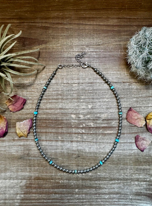 14 inch Variscite Turquoise & Silver Plated Beads