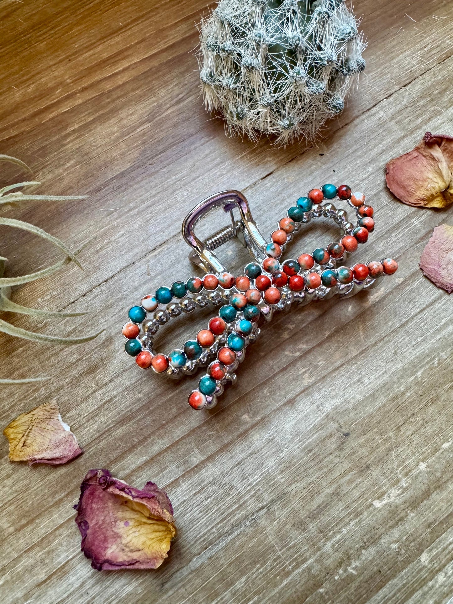 Orange & Turquoise bow hair clips