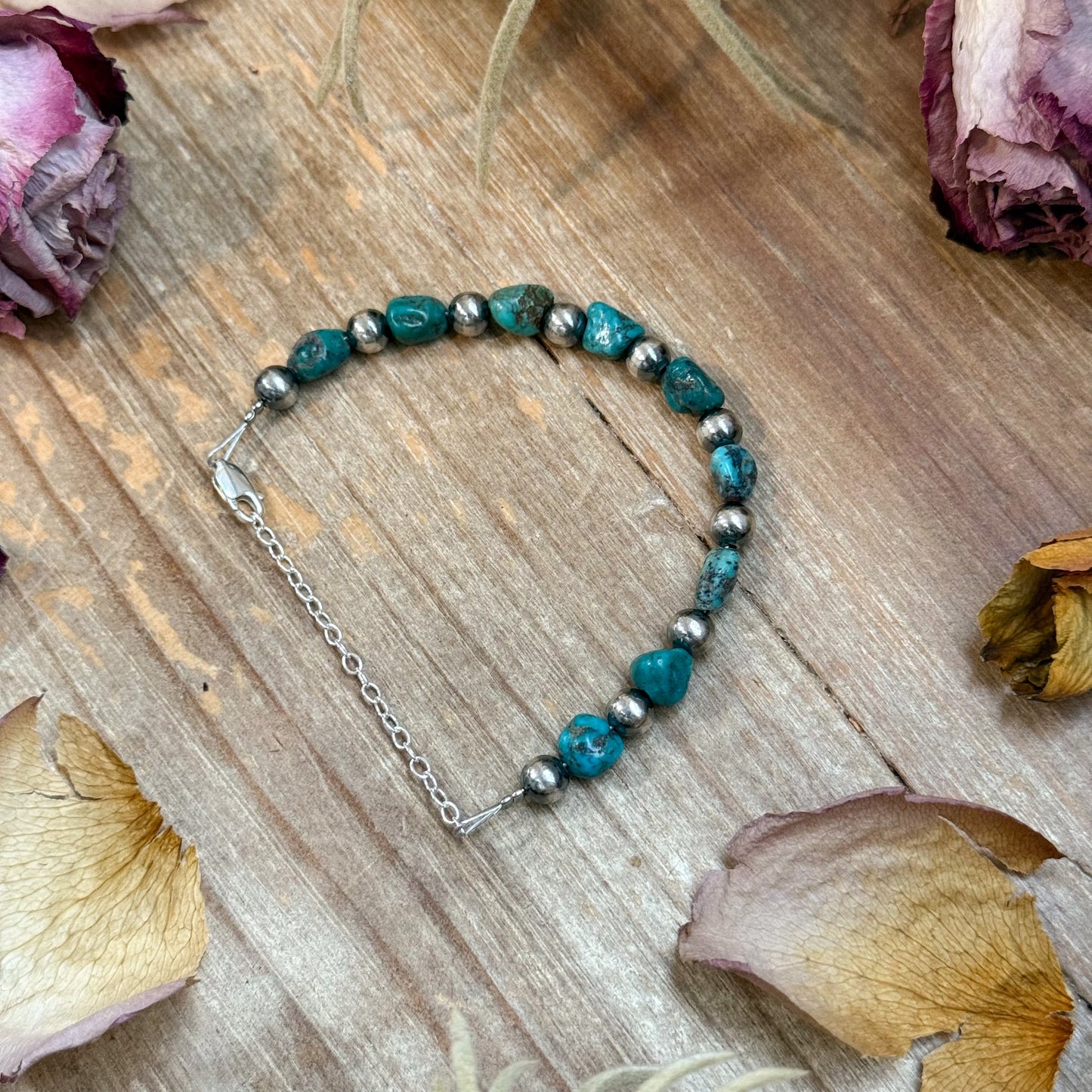 Sterling Silver & Blue Turquoise Nugget Bracelet –