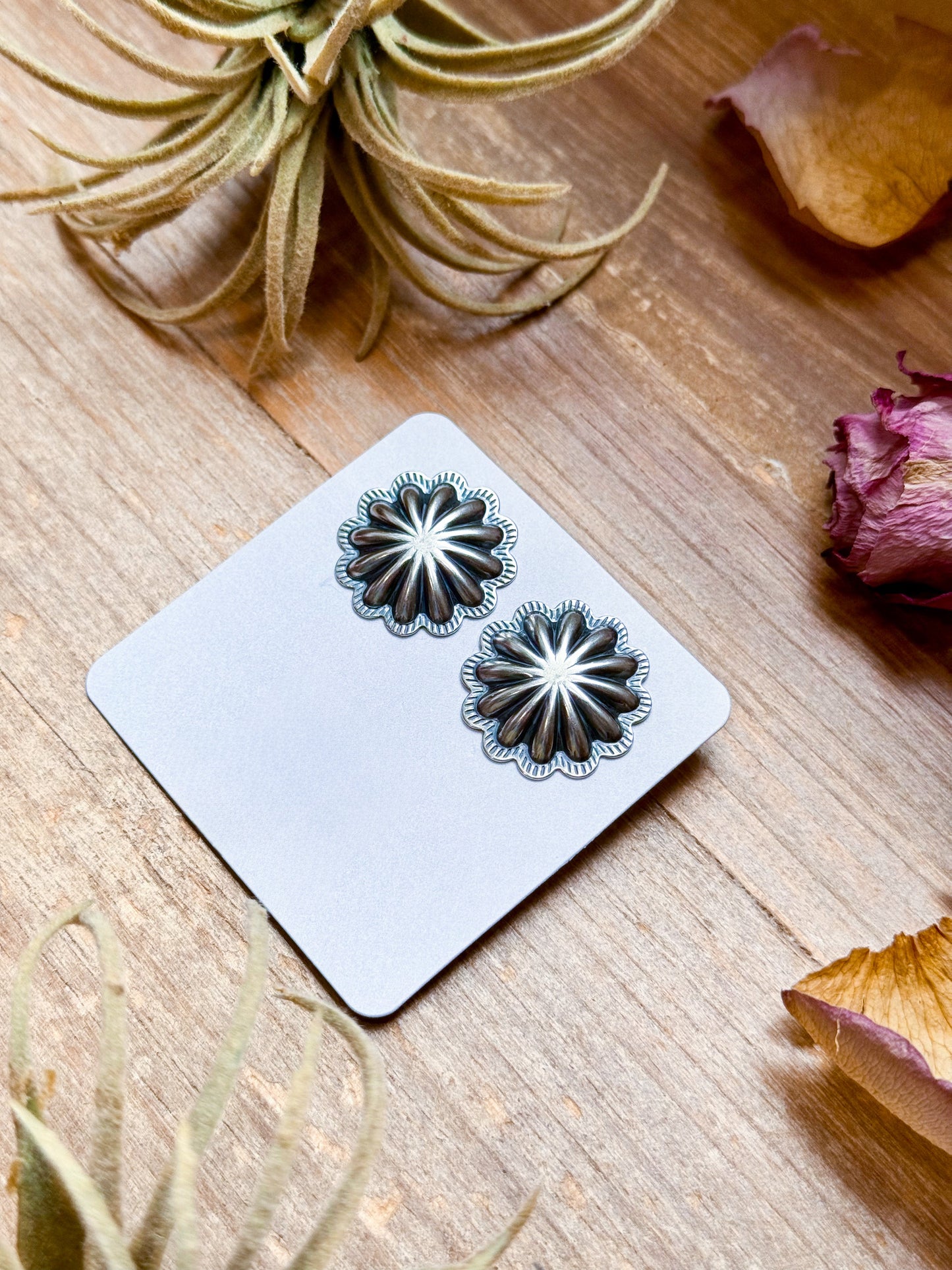 Medium Sterling Silver Concho Stud Earrings